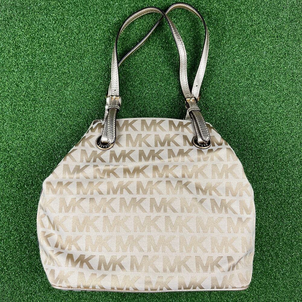Michael Kors Jet Set Travel Tote Vanilla Gold MK Logo Shoulder Bag Purse